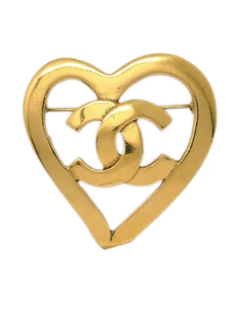 CHANEL Pre-Owned 1995 CC heart brooch Gold B95P