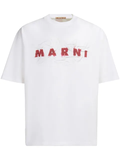 Marni wrinkled-logo short-sleeve T-shirt White HUMU0223PVUSCW95