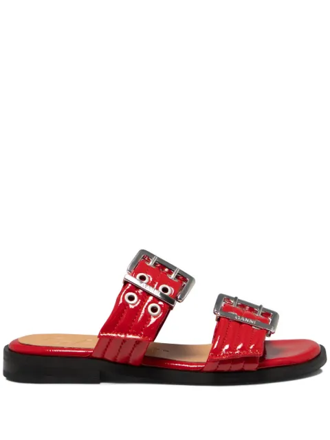 GANNI buckle-fastening patent-finish slides Red S2693