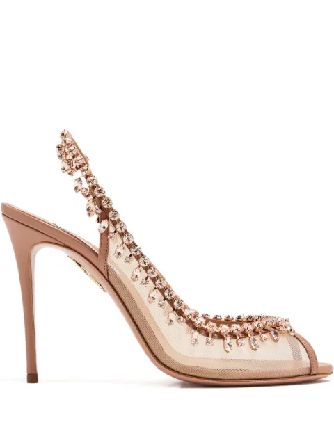Aquazzura 105mm open-toe slingback heeled pumps Neutrals TEMHIGS2NFH
