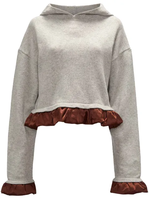 JW Anderson satin-trimmed cropped hoodie Grey KW1224YN0375906