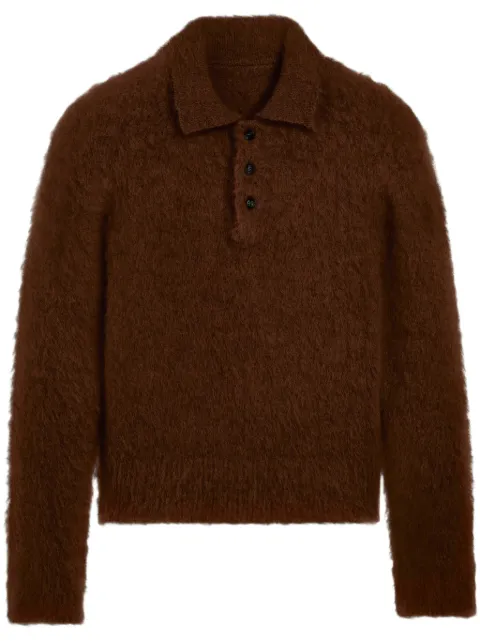 AMI Paris brushed-finish polo-collar jumper Brown H24HPL347KN0056