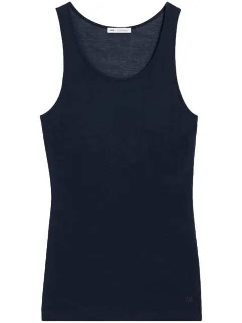 AMI Paris logo-embroidered cotton-blend top Blue H24FTK128JE0070