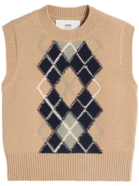 AMI Paris check-pattern wool-blend vest Neutrals H24FKS744KN0057