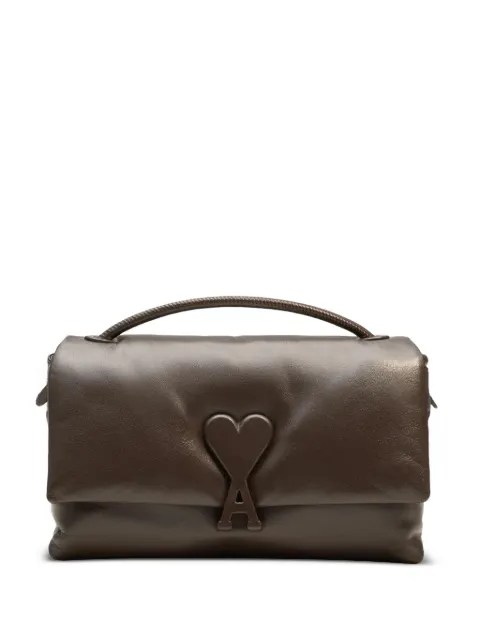 AMI Paris Voulez-Vous appliqué-logo shoulder bag Brown H26ULL163AL0052