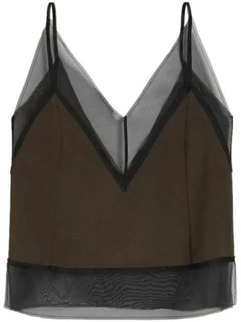 AMI Paris V-neck semi-sheer top Brown H24FTP048AC0009