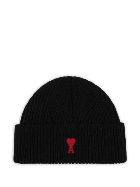 AMI Paris Ami De Coeur wool beanie hat Black H26BFUHA116018