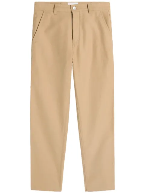 AMI Paris logo-patch straight-leg worker trousers Neutrals H24HTR304CO0083