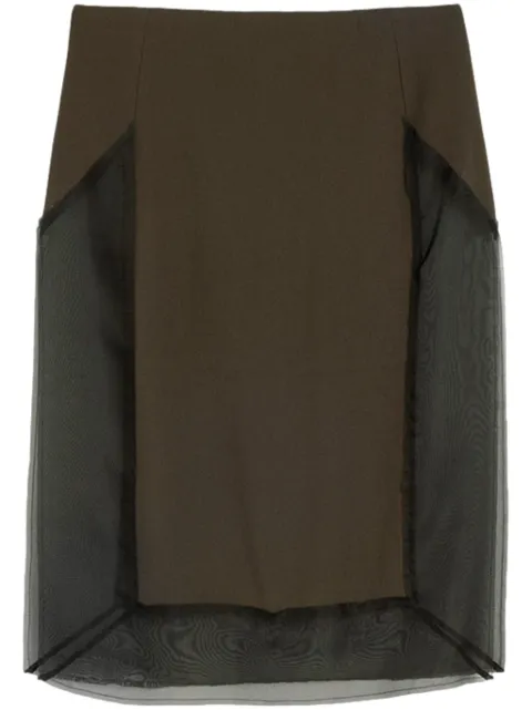 AMI Paris tulle-panel straight skirt Green H24FSK244AC0009