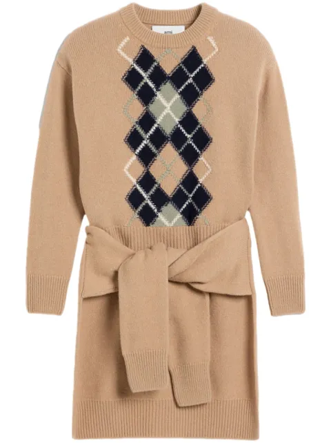 AMI Paris Argyle Double layered jumper Neutrals H24UKS044KN0057