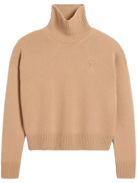 AMI Paris embossed Ami de Coeur roll-neck jumper Neutrals H24UKS444KN0028