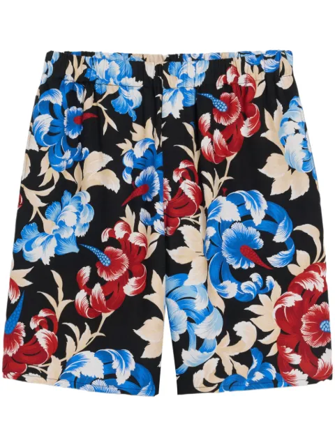 AMI Paris floral-print elasticated-waist shorts Black H24SPUSO100VI0022