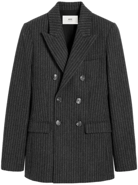 AMI Paris double breasted wool coat Grey E25FBV217WV0048