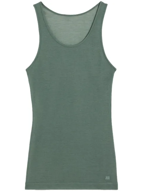 AMI Paris logo-embroidered cotton-blend top Grey H24FTK128JE0070