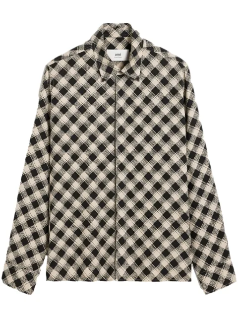 AMI Paris checked double topstitching shirt Black H24USH011VI0021