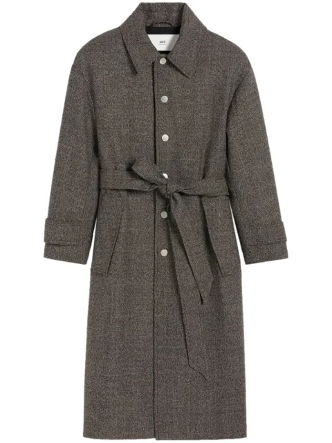 AMI Paris belted single-breasted coat Grey H24HCO414WV0056