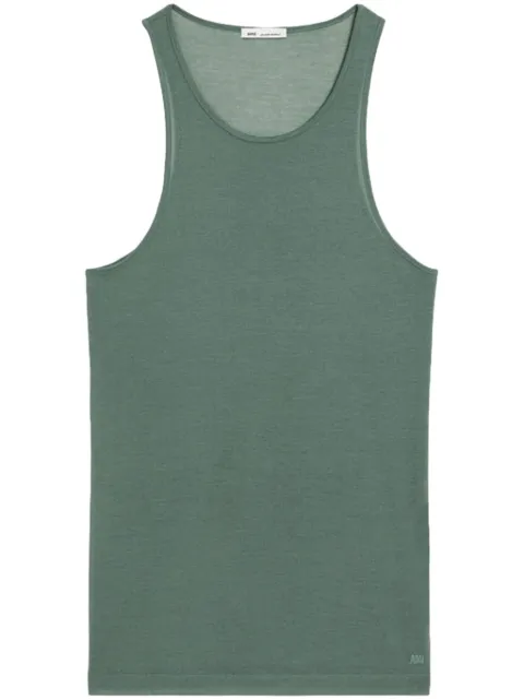 AMI Paris logo-embroidered cotton-blend top Green H24HTK028JE0070
