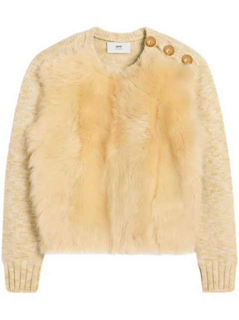 AMI Paris shearling crew neck sweater Neutrals H24UKS056KN0051