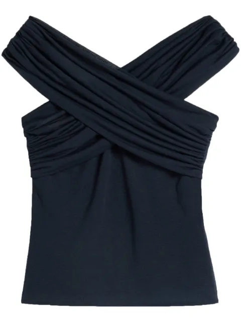 AMI Paris draped-design cotton-blend top Blue H24FTP041JE0070