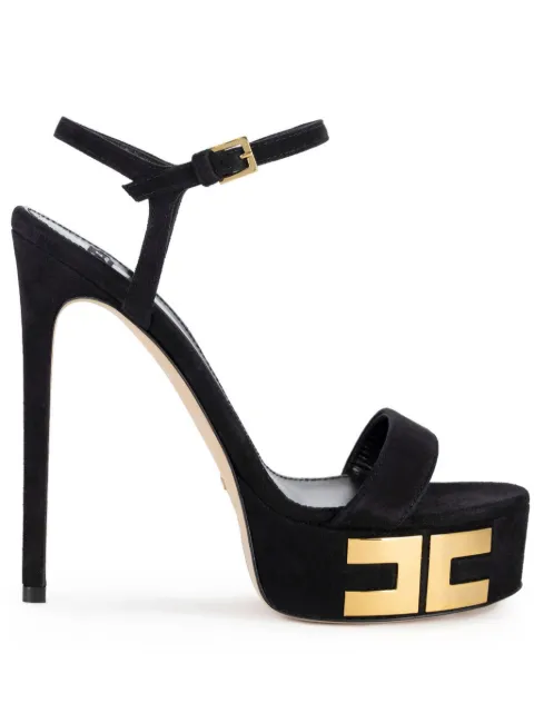 Elisabetta Franchi 135mm logo-appliqué suede sandals Black SA45L55EC