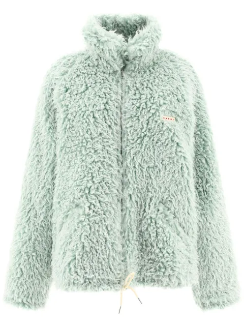 Marni logo-appliqué faux-fur jacket Blue JUMU0164UXUTP772
