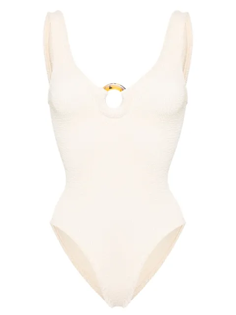 Hunza G silk-blend beachwear Neutrals CELINESWIMMCRINKLE