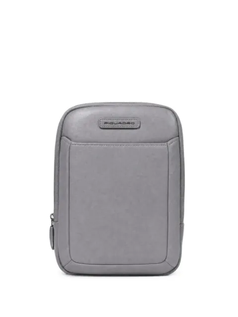 PIQUADRO logo-plaque pebbled-leather messenger bag Grey CA3084MOS
