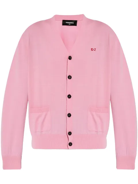 DSQUARED2 logo patch V-neck cardigan Pink S75HA1323D13018