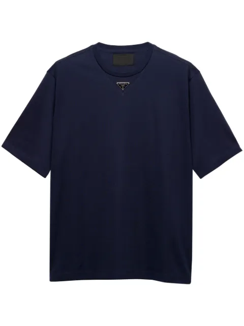 Prada enamel triangle-logo cotton T-shirt Blue UJN861S232240