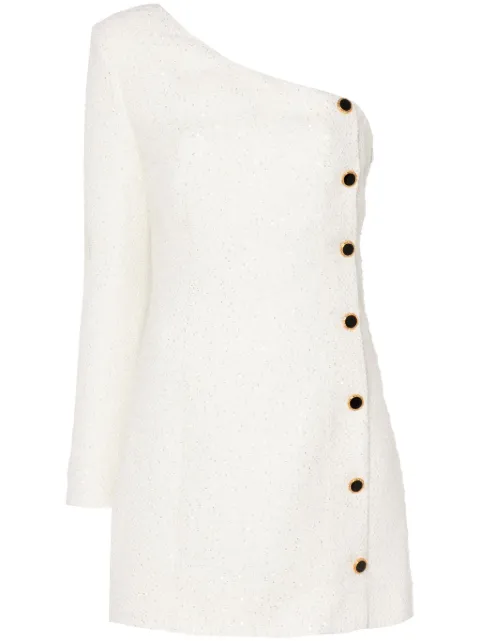 Alessandra Rich sequined one-sleeve mini dress White FABX3863F4364