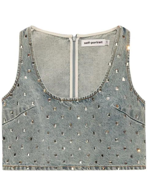 Self-Portrait rhinestone-embellished denim top Blue PF24843TBL