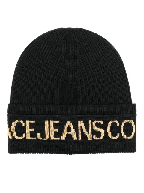Versace Jeans Couture logo-intarsia knitted beanie Black 77HAZK40ZG316