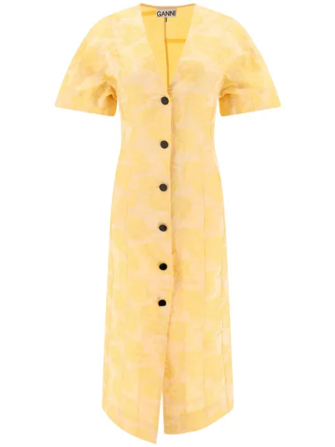 GANNI Botanical jacquard midi dress Yellow F9402