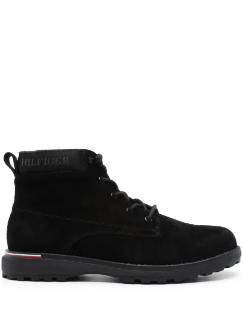 Tommy Hilfiger logo-jacquard suede boots Black FM0FM05147