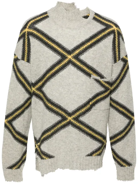 Marni diamond-check distressed jumper Grey GCMG0410Q0UFH946