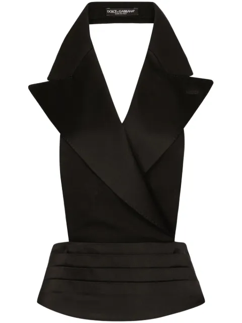 Dolce & Gabbana double-breasted silk satin vest with low neckline on the back Black F7AI8TGDCRJ