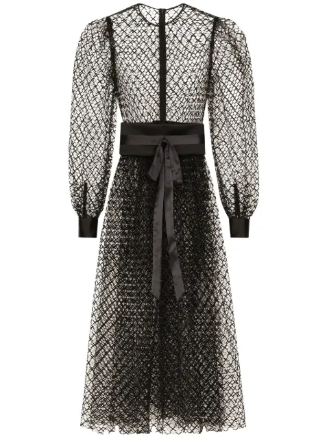 Dolce & Gabbana calf-length mesh dress with wool crepe belt Black F6JOITILMBE