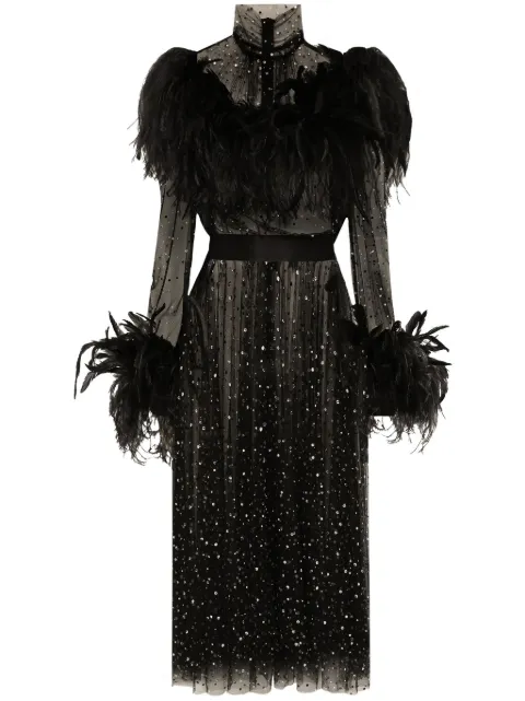 Dolce & Gabbana feather-trim rhinestone dress Grey F6JNQTFLSK6