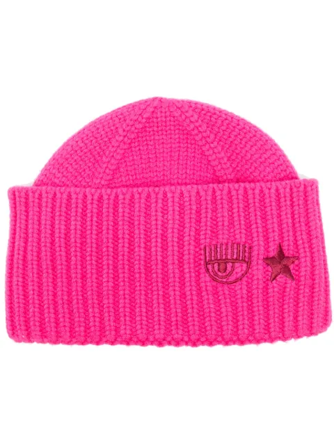 Chiara Ferragni Eye Star-embroidered ribbed beanie Pink 77SBZK32ZG339