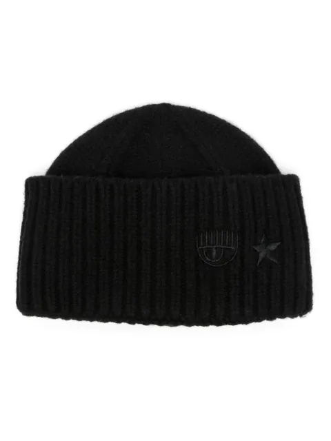 Chiara Ferragni Eye Star-embroidered ribbed beanie Black 77SBZK32ZG339
