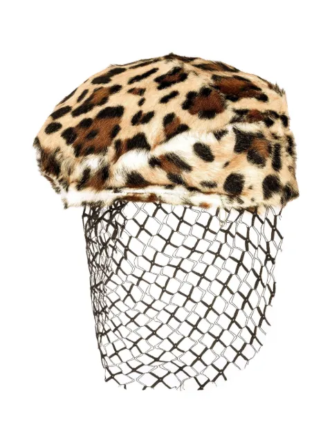 Dolce & Gabbana leopard-print goatskin flat cap with veil Neutrals FH664FGDCRX