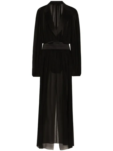 Dolce & Gabbana long silk chiffon tuxedo dress Black F6JRITFU1AT