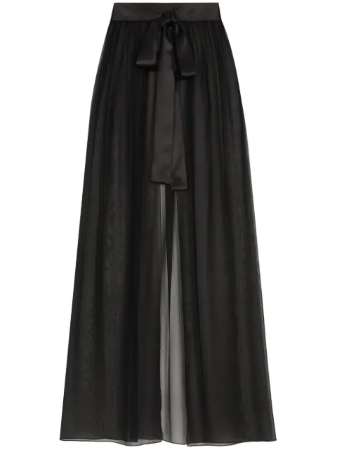 Dolce & Gabbana long silk chiffon skirt with belt Black F4C0ATFU1AT