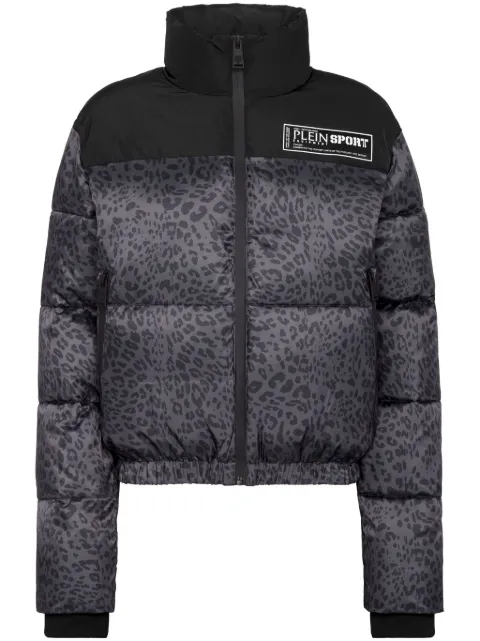 Plein Sport leopard-print puffer jacket Black AADCWRB1389SXV005N