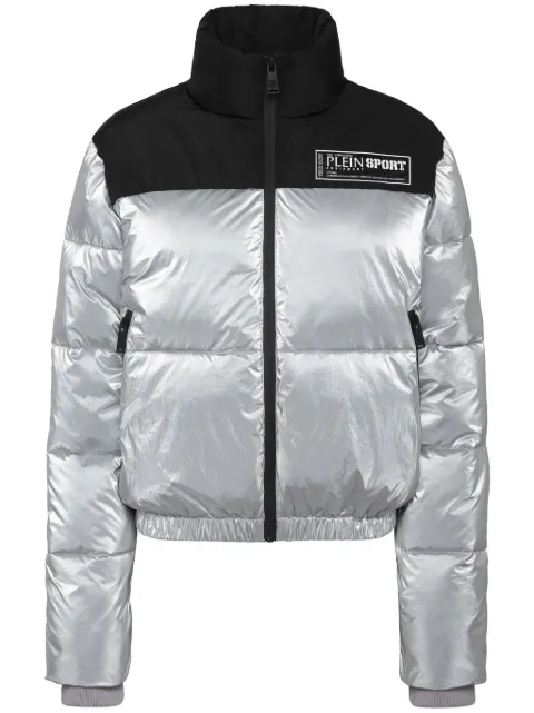 Plein Sport logo-appliquéd puffer jacket Silver AADCWRB1395SXV005N