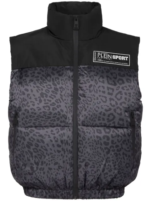 Plein Sport leopard-print gilet Black AADCWRC0123SXV005N