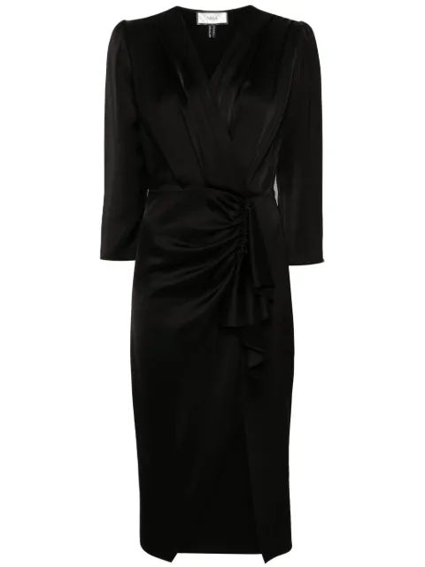 NISSA pleat ruffled midi dress Black RC15554