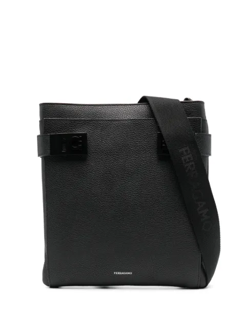 Ferragamo Gancini-lock leather messenger bag Black 775173