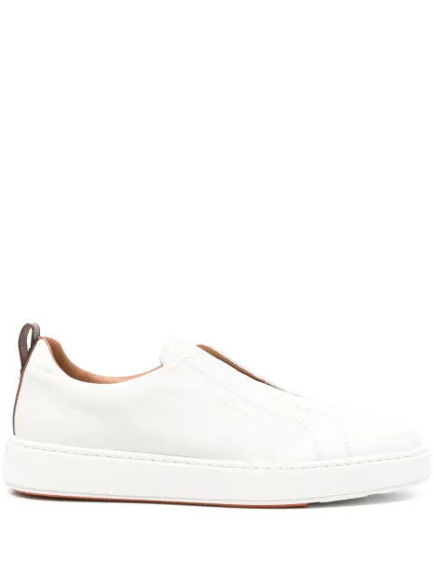 Santoni logo-print leather sneakers Neutrals MBCD21995BARTLLD