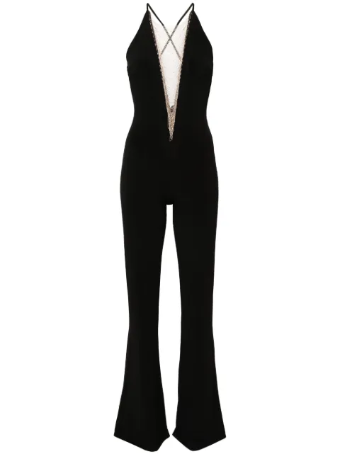 NISSA plunging V-neck jumpsuit Black SALOS15052BLACK